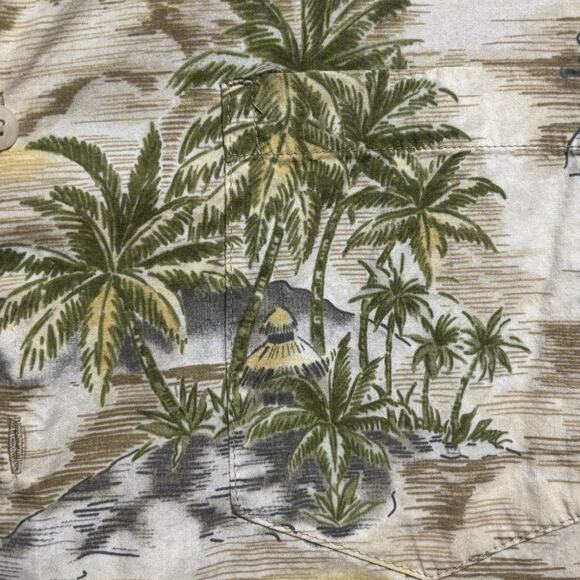 Pau Hana Hawaii Camp Shirt Men’s Large Palm Trees Tiki Hut Island Vintage - Picture 7 of 8